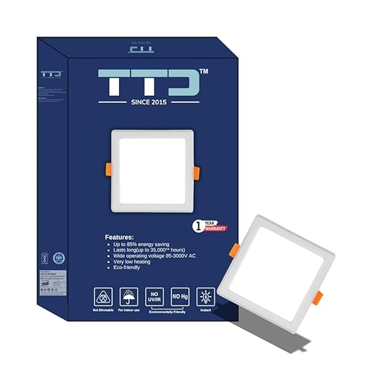 TTD 15 watt Square LED Panel Down Light (Pack of 1), 5 inch Cut-Out, 4 Years Life*, 1 Year Warranty, BIS/LM-80 Certified,Call 8826686001 for Bulk Offers (Cool White)