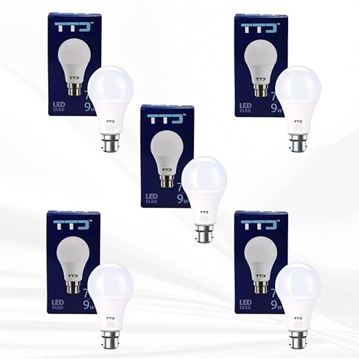 TTD 9 watt LED Bulb Light (Pack of 5), 1 Year Warranty, BIS/LM-80 Certified, Call 8826686001 for Bulk Offers (Cool White Color)