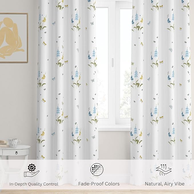 Story@Home Door Curtains 7 Feet Long Set of 1 | Bohemian Curtains | Floral Design Cotton Curtain | Light Filtering Curtains for Living Room | (116 x 215 cm, White & Blue) | Perfecto for Home Decor