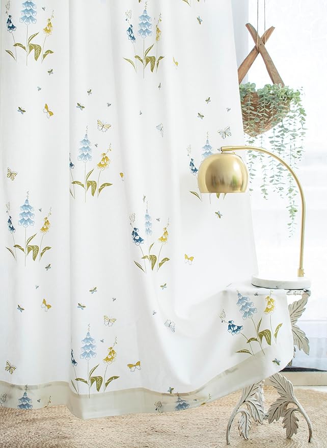 Story@Home Door Curtains 7 Feet Long Set of 1 | Bohemian Curtains | Floral Design Cotton Curtain | Light Filtering Curtains for Living Room | (116 x 215 cm, White & Blue) | Perfecto for Home Decor