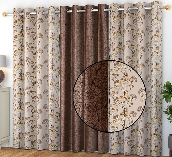 Homefab India Pack of 2 Royal Silky Cream Door Curtains with Stainless Steel Eyelets - 7 feet