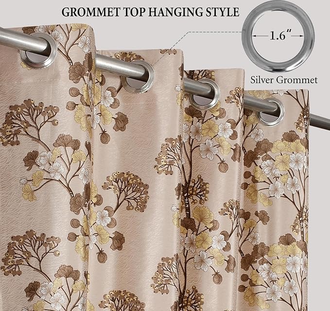 Homefab India Pack of 2 Royal Silky Cream Door Curtains with Stainless Steel Eyelets - 7 feet