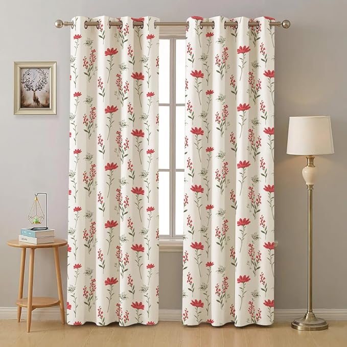 Cortina 2 Piece Leaf Design Panel Eyelet Polyester Door Curtain - 7-Feet, Brown