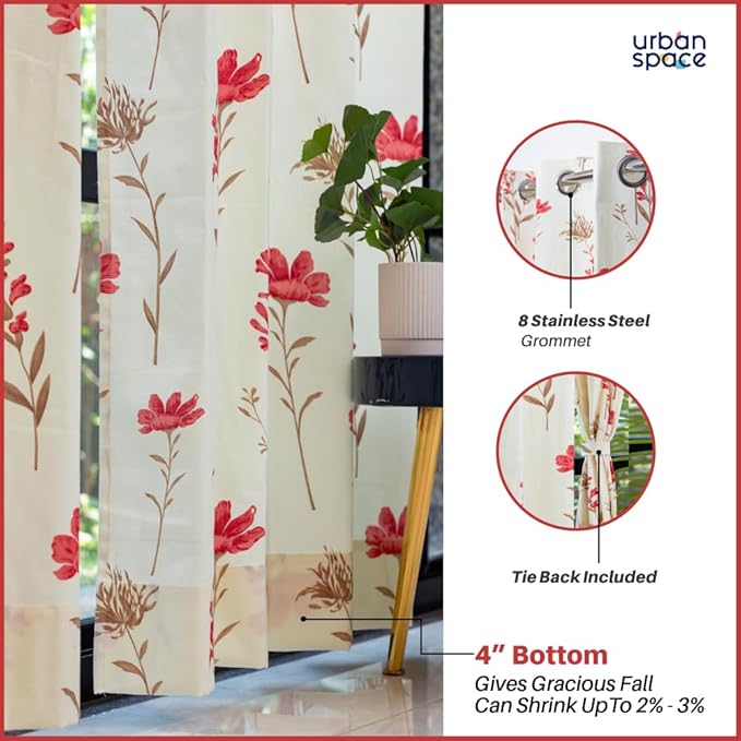 Cortina 2 Piece Leaf Design Panel Eyelet Polyester Door Curtain - 7-Feet, Brown