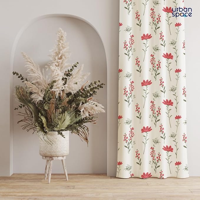 Cortina 2 Piece Leaf Design Panel Eyelet Polyester Door Curtain - 7-Feet, Brown