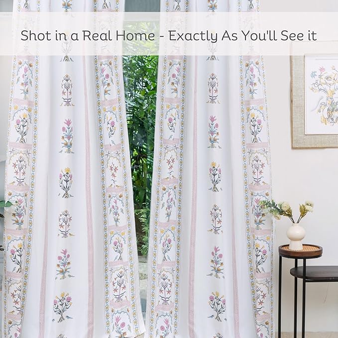 Linenweaves Cotton Curtains for Window Set of 2, Linen Textured Window Curtains for Home Decor, Hangs Elegantly with Back Loops (4.5ft x 8 ft, Pink)