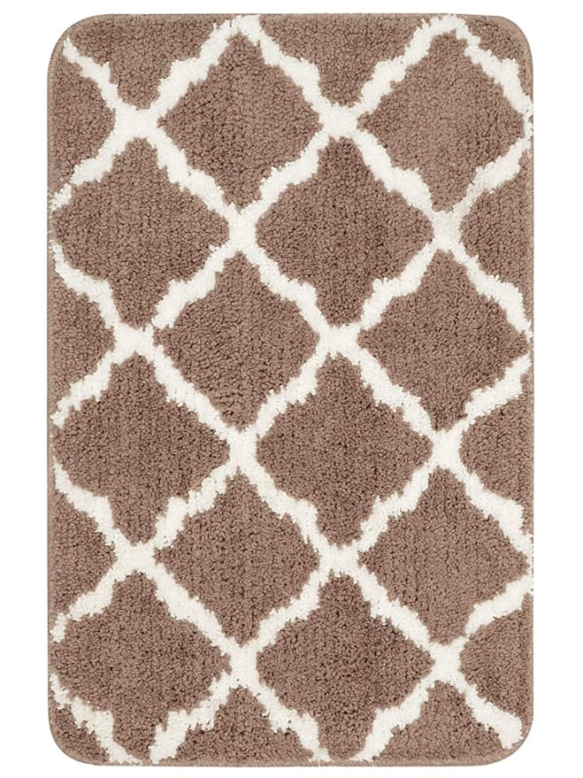 SARAL HOME EASY LIVING Soft Anti Slip Microfiber Geometric Bathmats|Bath Mats with Rubber Bottom|Water Absorbent Mats for Quick-Drying Mats for Kitchen Bathroom (45x70 cm, Beige, rectangular)