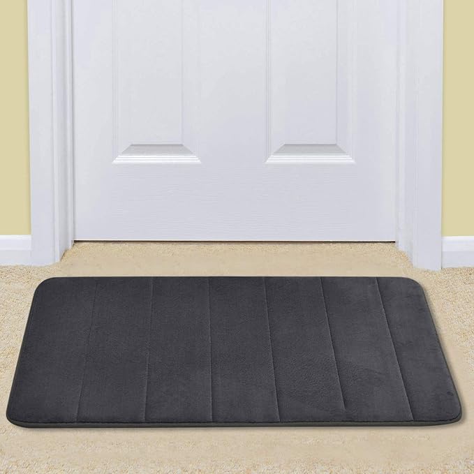 BSB HOME All Purpose Non Slip Anti-Skid - Memory Foam Door Mat, Kitchen Runner Super Absorbent - Quick Dry | Water soak (16" x 24", Grey)