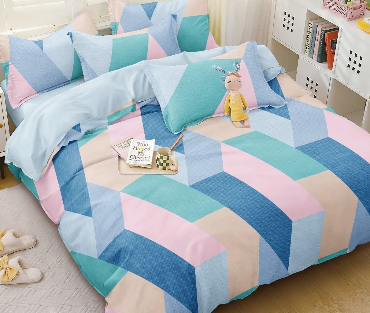 Blue Dahlia 300 TC Cotton Flat Bedsheet for Double Bed 300TC, Sateen Weave Queen Size Bed Sheet Swiss Dot, 1 Flat Sheet (90"x100") & 2 Pillow Covers (18"x28") Bedding Set Oeko-TEX Certified- Blue Fog
