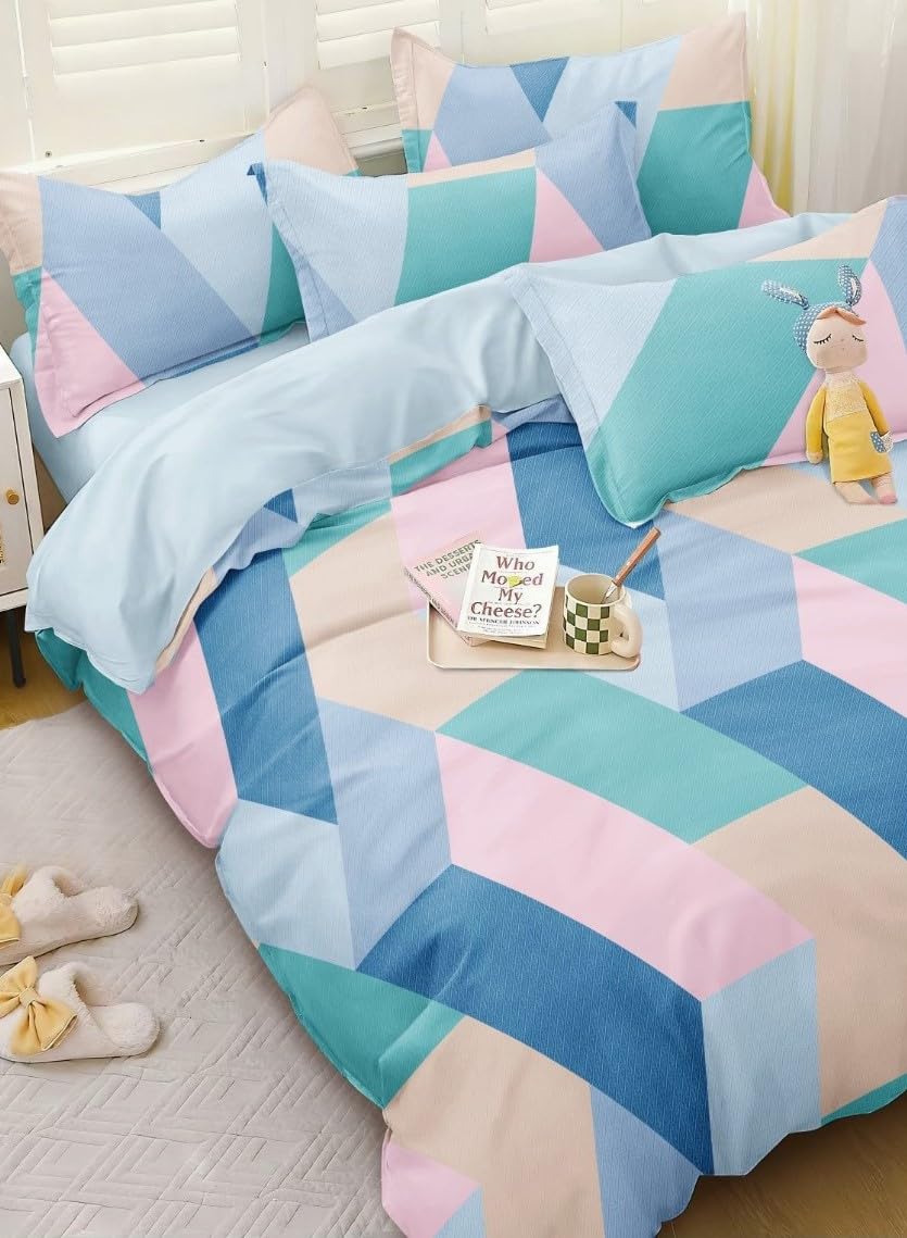 Blue Dahlia 300 TC Cotton Flat Bedsheet for Double Bed 300TC, Sateen Weave Queen Size Bed Sheet Swiss Dot, 1 Flat Sheet (90"x100") & 2 Pillow Covers (18"x28") Bedding Set Oeko-TEX Certified- Blue Fog