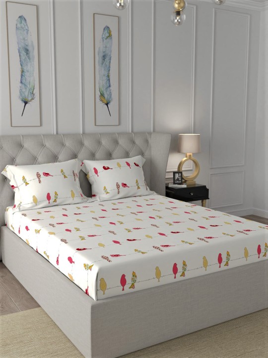 Blue Dahlia 300 TC Cotton Flat Bedsheet for Double Bed, Sateen Weave King Size Bed Sheet Swiss Dot, 1 Flat Sheet (108"x108") & 2 Pillow Covers (18"x28") Bedding Set Oeko-TEX Certified- Blue Fog