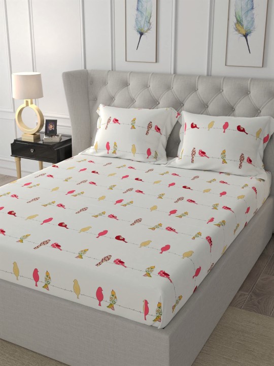 Blue Dahlia 300 TC Cotton Flat Bedsheet for Double Bed, Sateen Weave King Size Bed Sheet Swiss Dot, 1 Flat Sheet (108"x108") & 2 Pillow Covers (18"x28") Bedding Set Oeko-TEX Certified- Blue Fog
