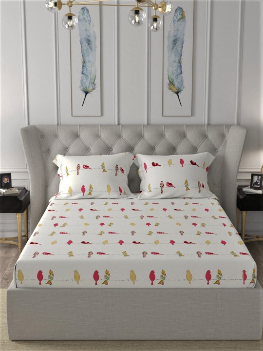 Blue Dahlia 300 TC Cotton Flat Bedsheet for Double Bed, Sateen Weave King Size Bed Sheet Swiss Dot, 1 Flat Sheet (108"x108") & 2 Pillow Covers (18"x28") Bedding Set Oeko-TEX Certified- Blue Fog
