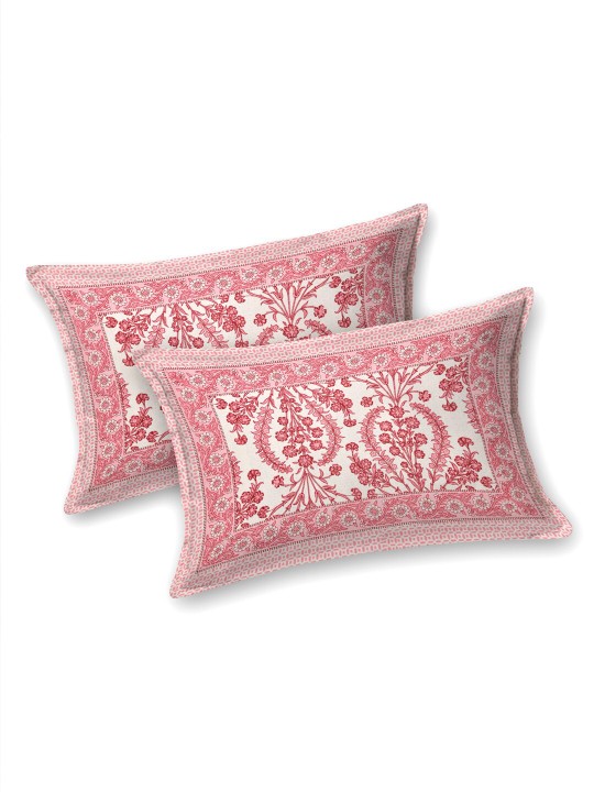 Homefab India 160 TC Stripe Glace Cotton Double BedSheet with 2 Pillow Covers - (90x90 inches) - Dark Pink